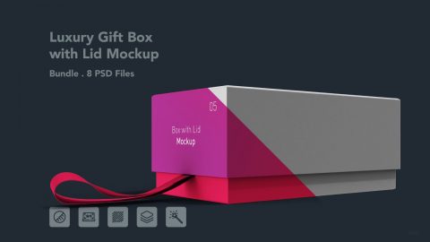 Gift Box with Lid Mockup Bundle – 8 PSD Files, Packaging Box Branding Mockup
