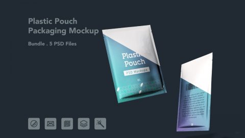Plastic Pouch Packaging Mockup – 5 PSD Files, Flexible Pack Branding Mockup