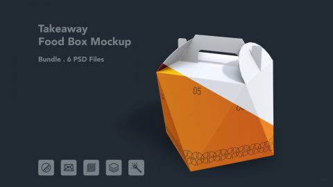 Takeaway Food Box Mockup – 6 PSD Files, Food Packaging & Carry Box Mockup
