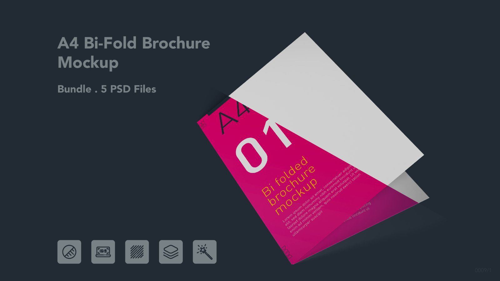 A4 Bi-Fold Brochure Mockup – 5 PSD Files, Folded Flyer & Print Branding Mockup — image 1
