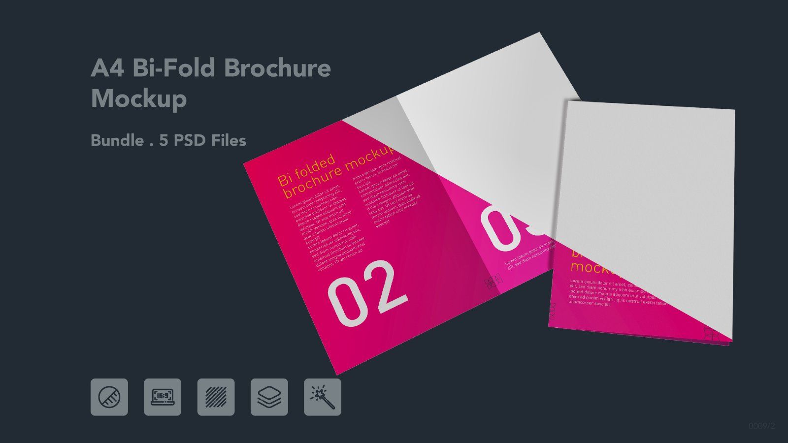 A4 Bi-Fold Brochure Mockup – 5 PSD Bundle Files, Folded Flyer & Print Branding Mockup — image 1