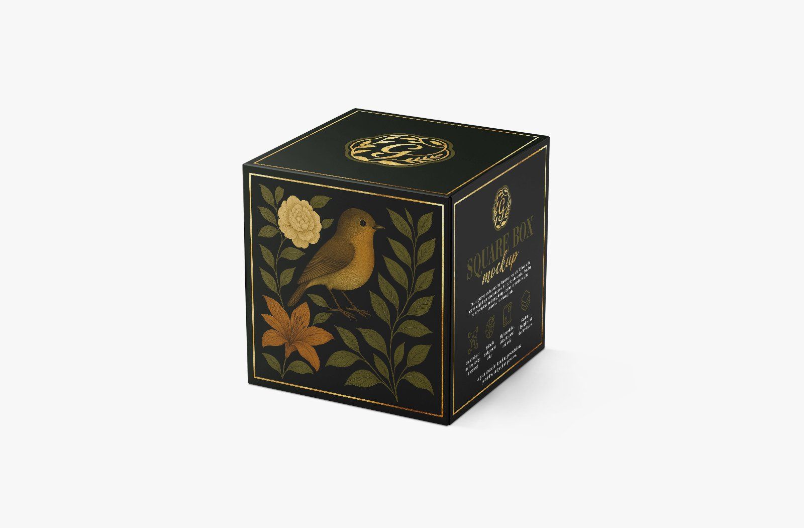 Elegant square box mockup with floral motif — image 2