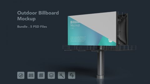 Outdoor Billboard Mockup – 5 PSDs, Double-Sided Advertising Display