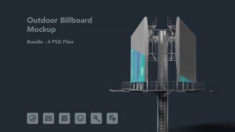 Outdoor Billboard Mockup – 4 PSDs, Double-Sided Advertising Display