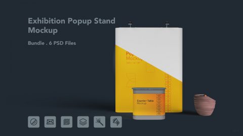 Exhibition Popup Stand Mockup – Trade Show Booth Display, 6 PSD Files