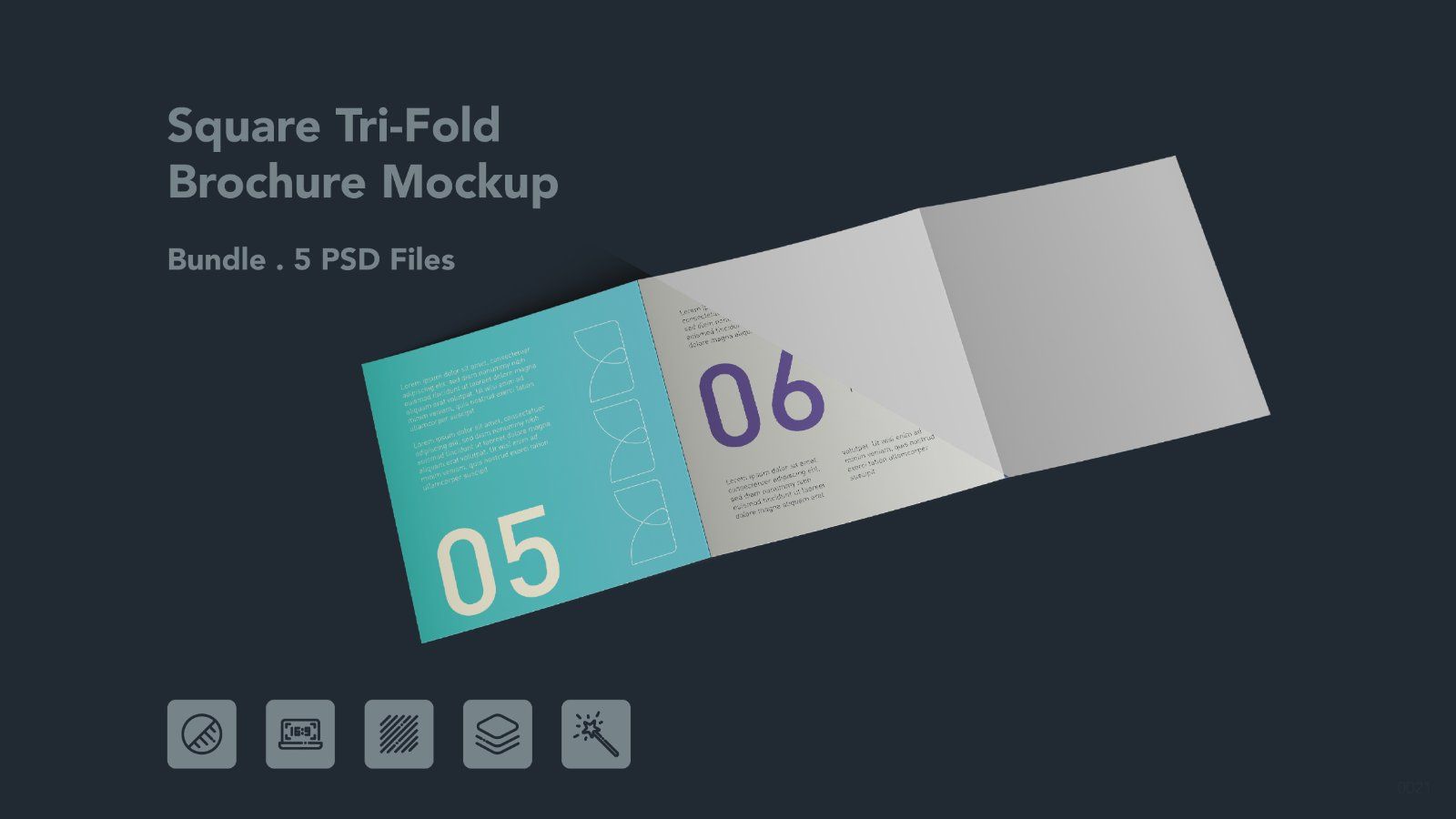 Square Tri Fold Brochure Mockup - 5 PSD Files Bundle — image 1