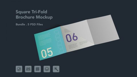 Square Tri Fold Brochure Mockup - 5 PSD Files Bundle