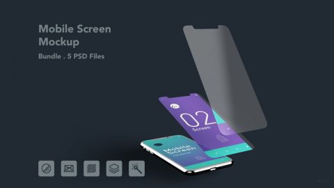 Mobile Display Mockup – Smartphone Screen Mockup Bundle, 5 PSDs