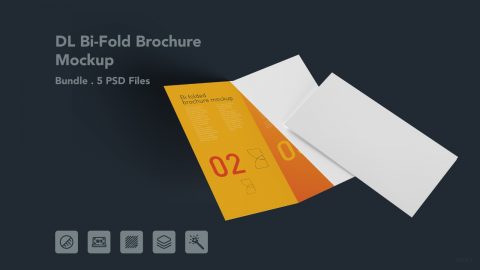DL Bi Fold Brochure PSD Mockup - Bundle 5 PSDs