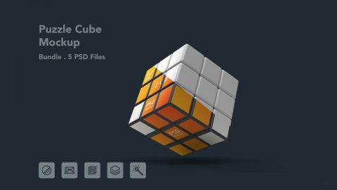Puzzle Cube Mockup - 5 PSDs