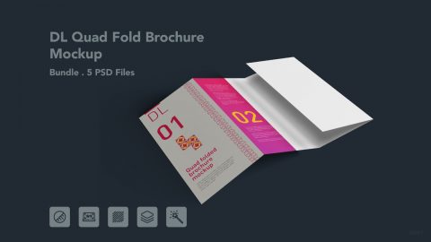 DL Quad Fold Brochure Mockup - 5 PSDs