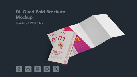 DL Quad Fold Brochure Mockup - 5PSD bundle