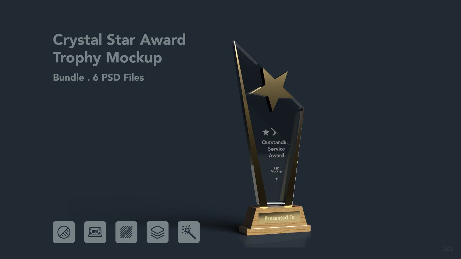 Star Crystal Trophy Mockup with Wooden Base - — image 1