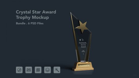 Star Crystal Trophy Mockup with Wooden Base -