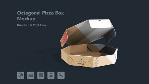Octagonal Pizza Box Mockup - 5 PSDs