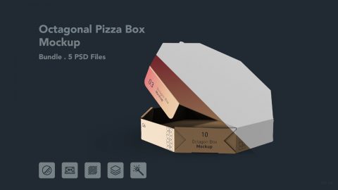 Octagonal Pizza Box Mockup - 5 PSD