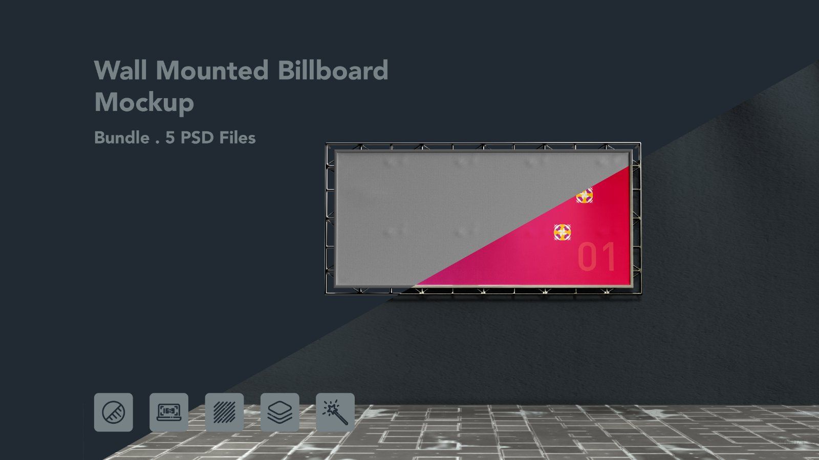 Wall Mounted Banner Billboard Mockup – 5 PSD Bundle — image 1