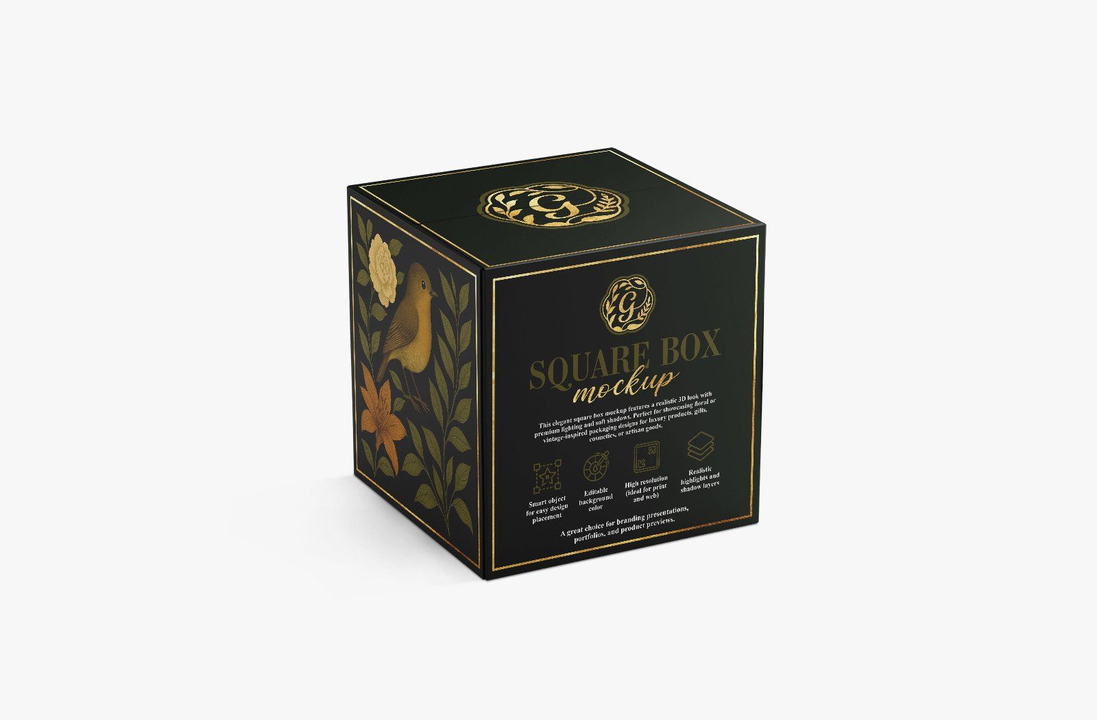 Elegant square box mockup with floral motif — image 6