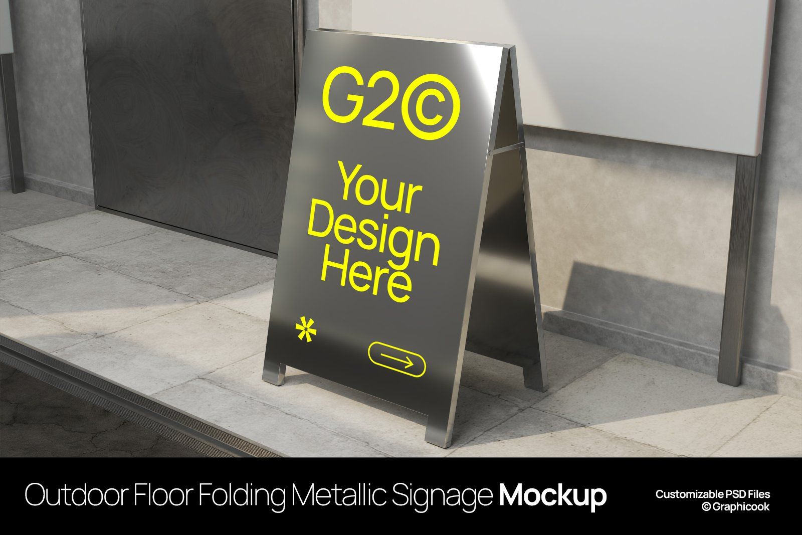 Outdoor Floor Folding Metalic Signage Mockup — image 1