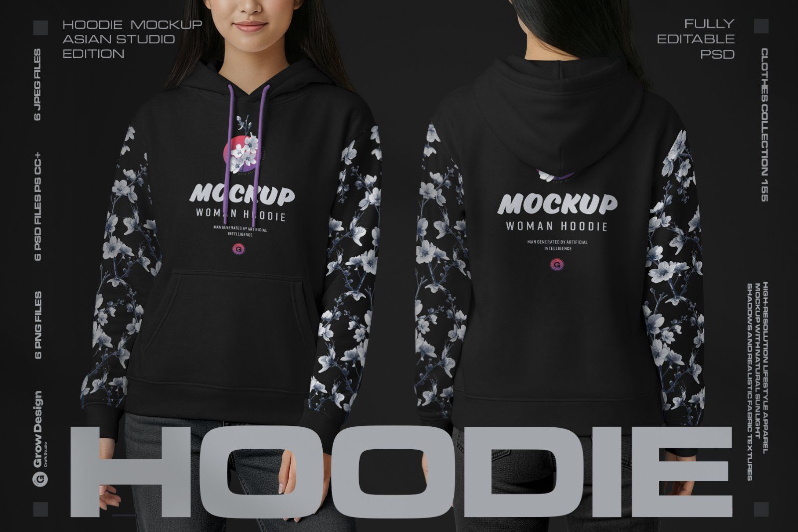 Women Hoodie Mockup Set Asian Model Studio. Generated Ai — image 1