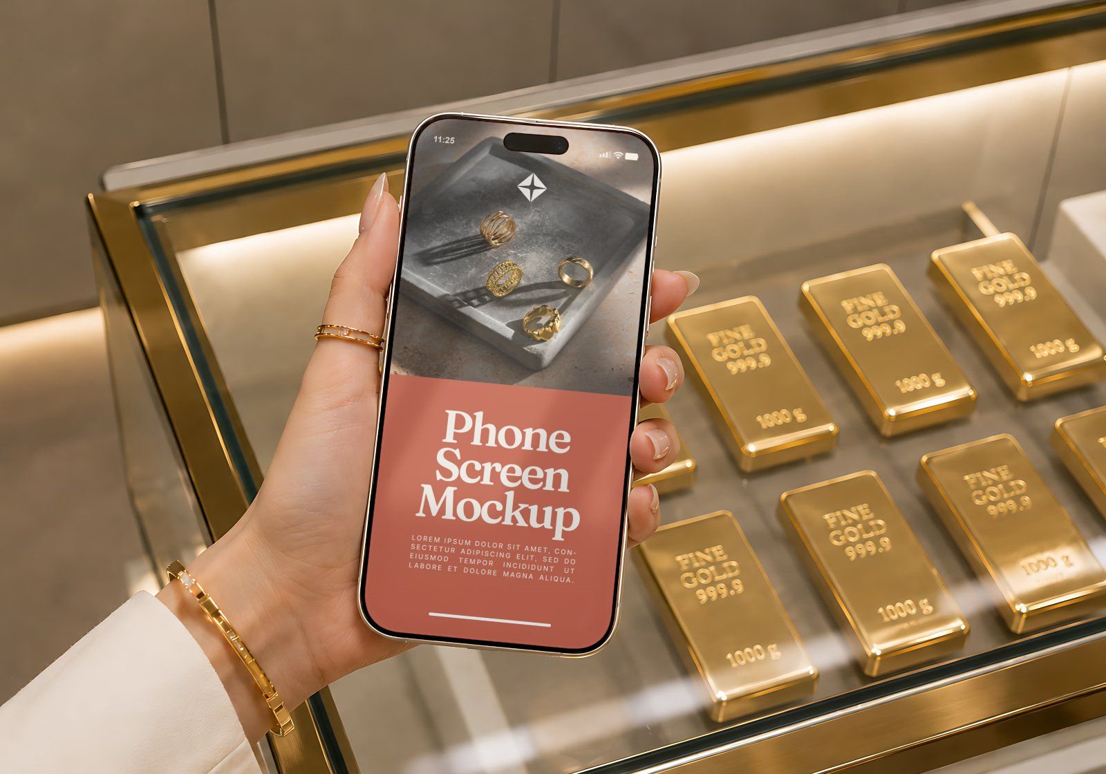 Premium Gold Shop Branding Mockup Bundle – 15 Luxury PSD Scenes for Precious Metal Retail, Jewelry B — image 10