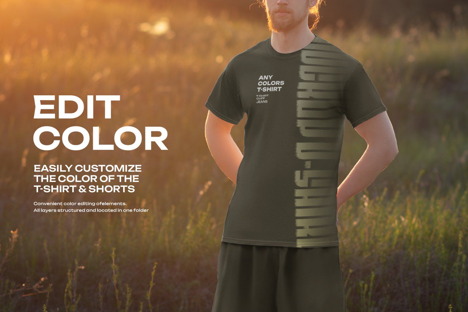 7 Mockups of Men's T-Shirt and Shorts Outdoors at Dawn — image 1