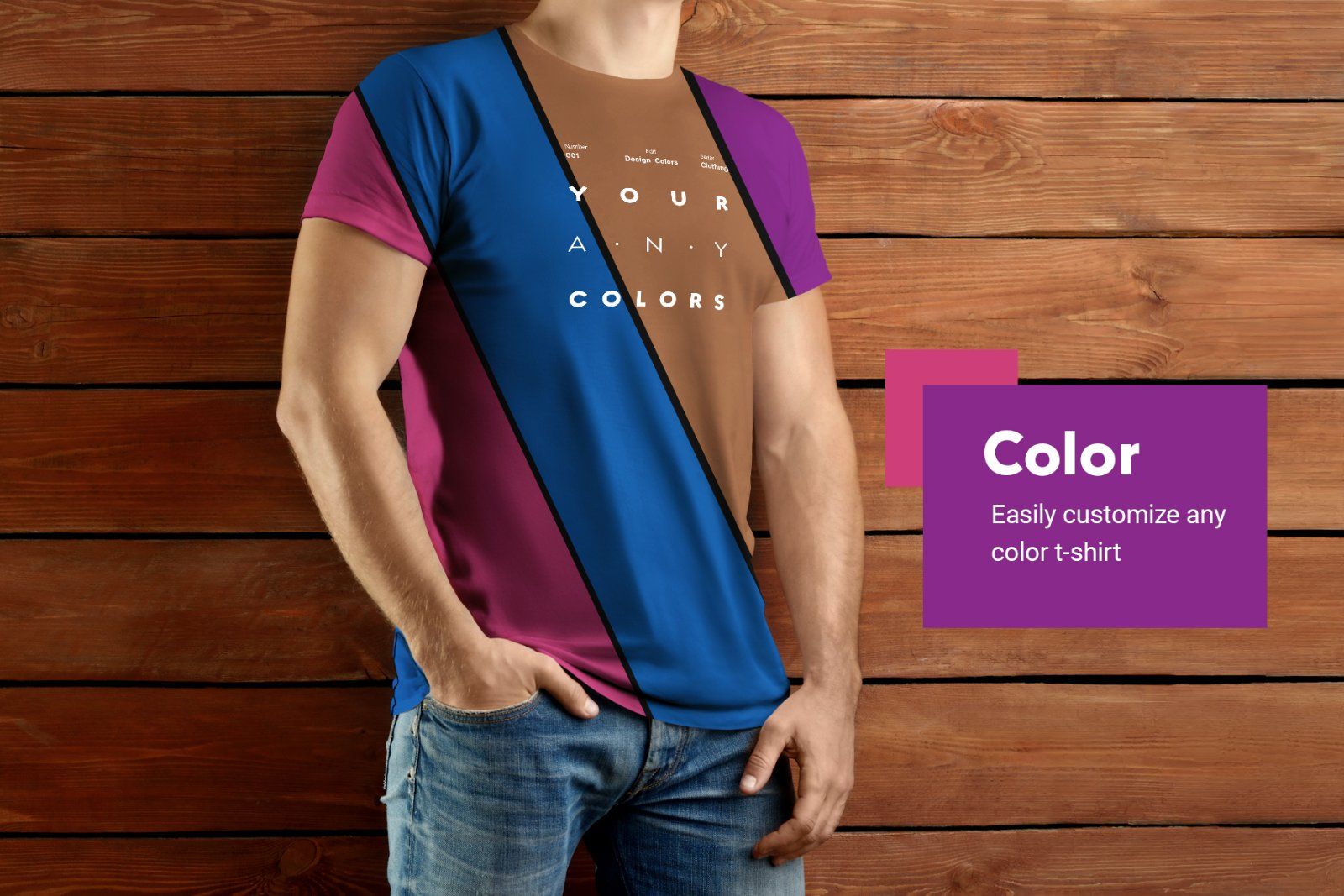 7 Mockup T-Shirt on the body of an athletic man on wooden background — image 2