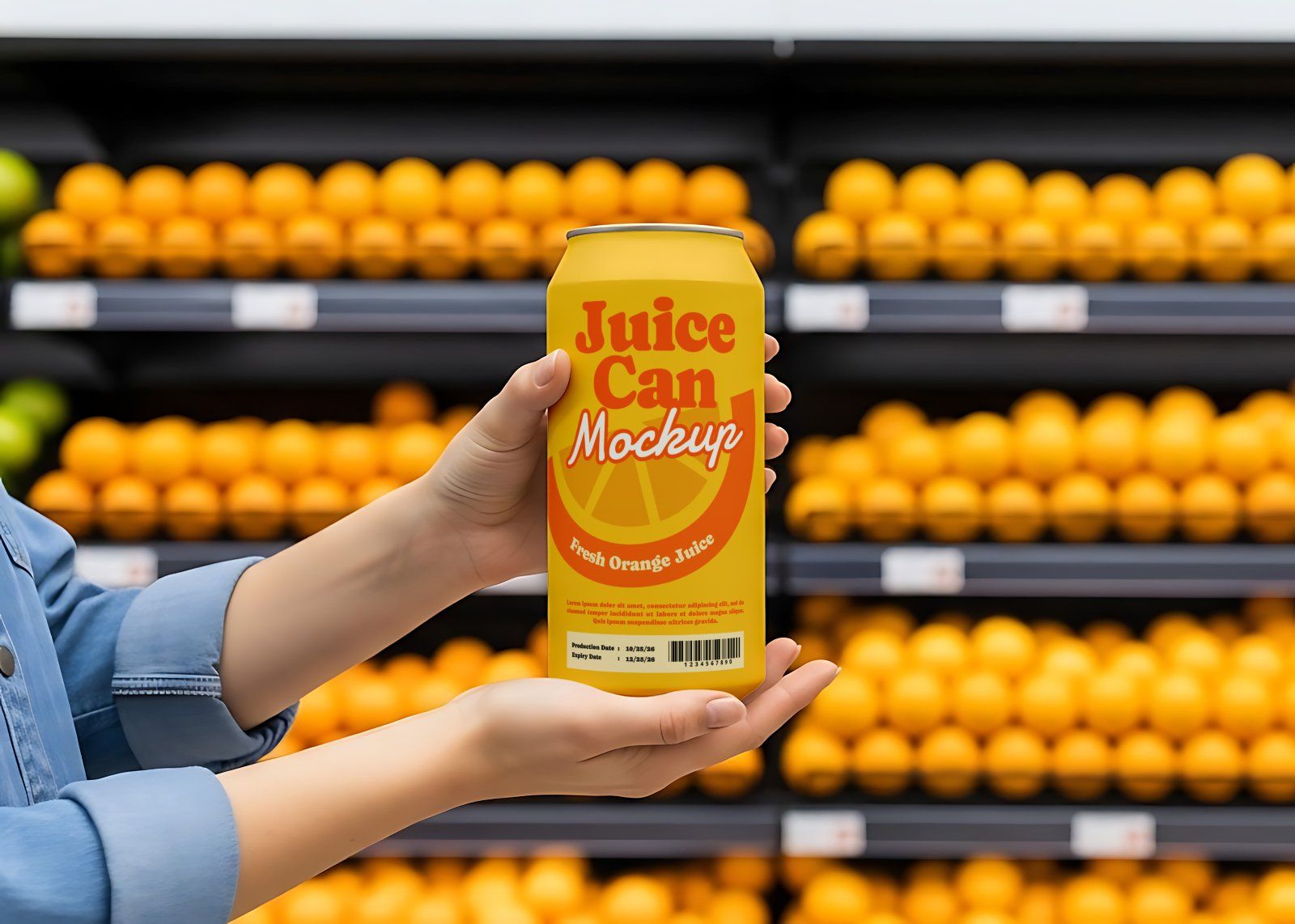 Fruit Market Mockup Kit – Juice Can, Plastic Bag, Price Tag, Cart, Uniform & More — image 9