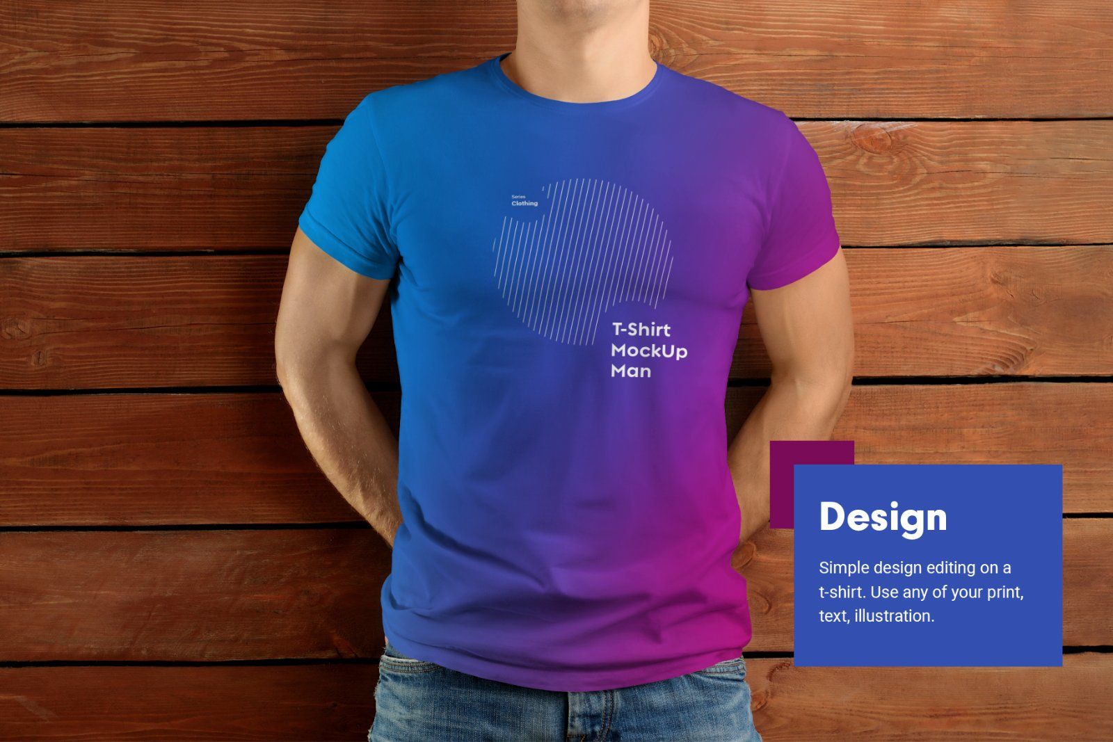 7 Mockup T-Shirt on the body of an athletic man on wooden background — image 3