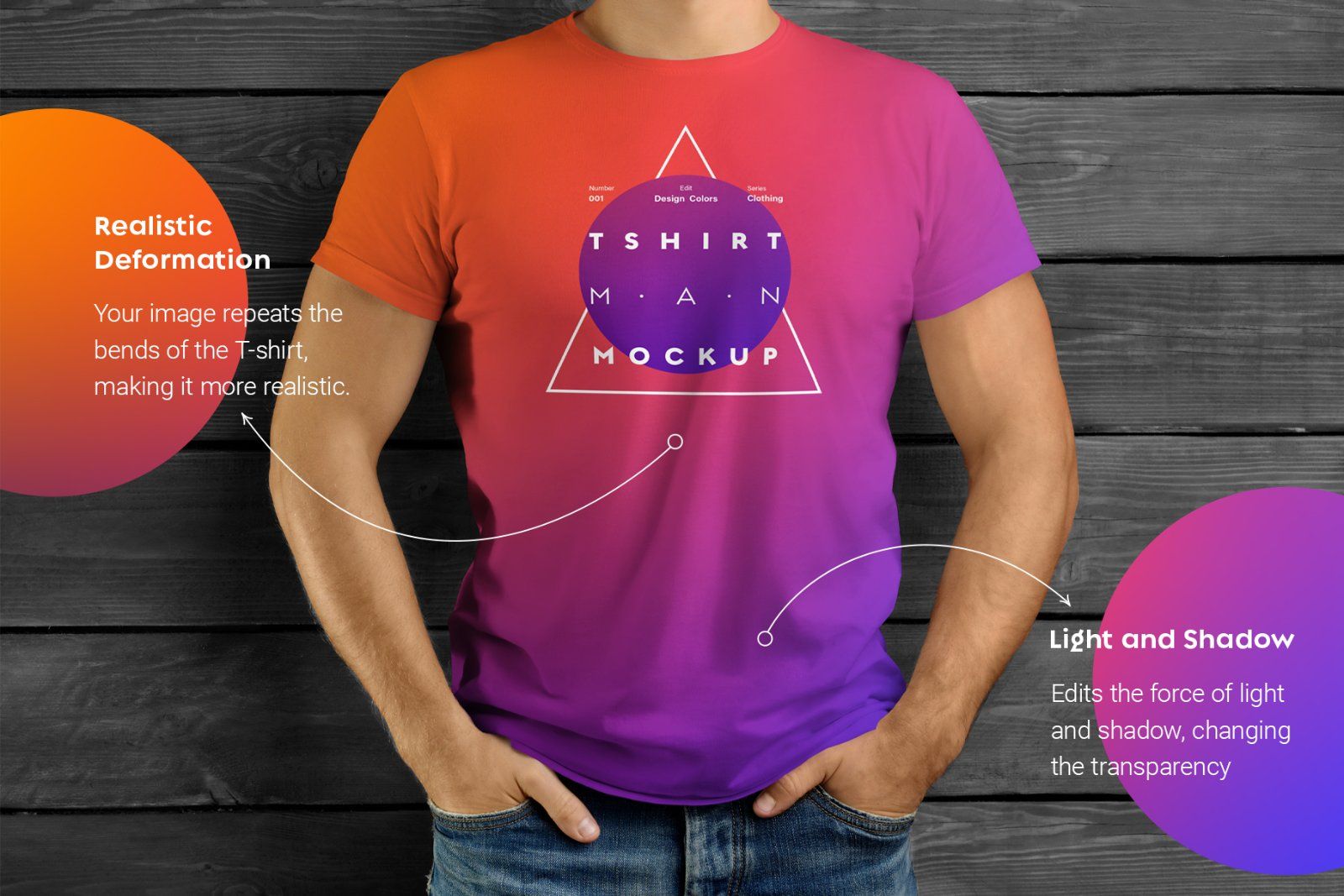 7 Mockup T-Shirt on the body of an athletic man on wooden background — image 4