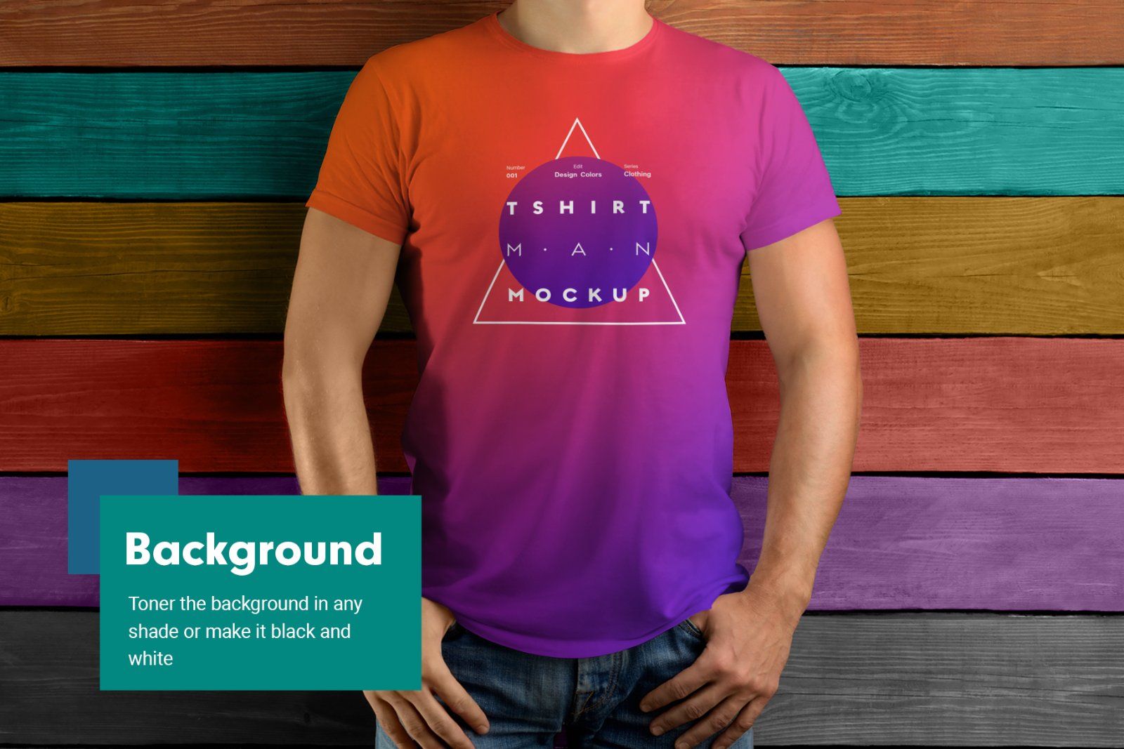 7 Mockup T-Shirt on the body of an athletic man on wooden background — image 5