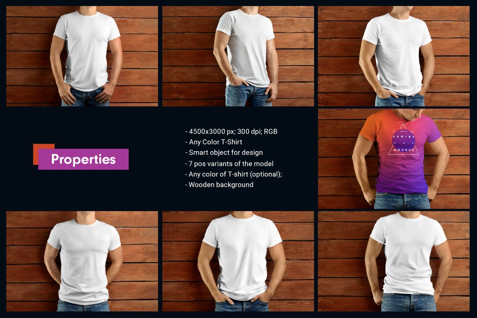 7 Mockup T-Shirt on the body of an athletic man on wooden background — image 6