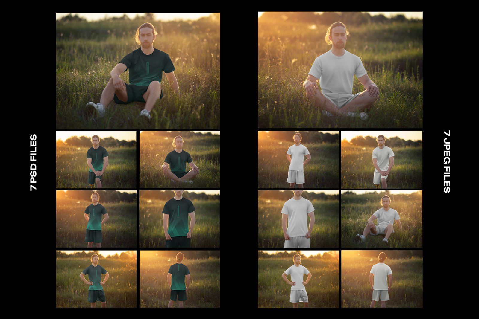 7 Mockups of Men's T-Shirt and Shorts Outdoors at Dawn — image 5