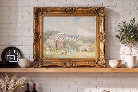 Gold ornate frame Mockup PSD, horizontal frame Ratio 4x5