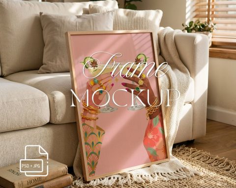 Vertical frame glass reflection Mockup, 3x4 ratio editable PSD