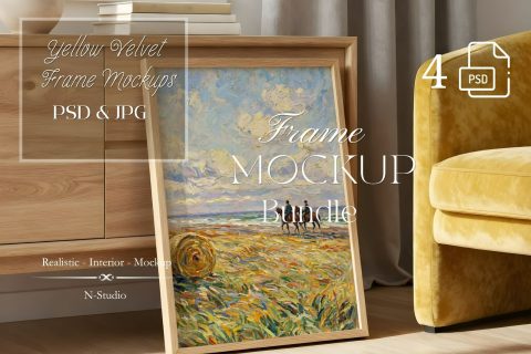 4 Yellow Velvet Frame Mockup Bundle