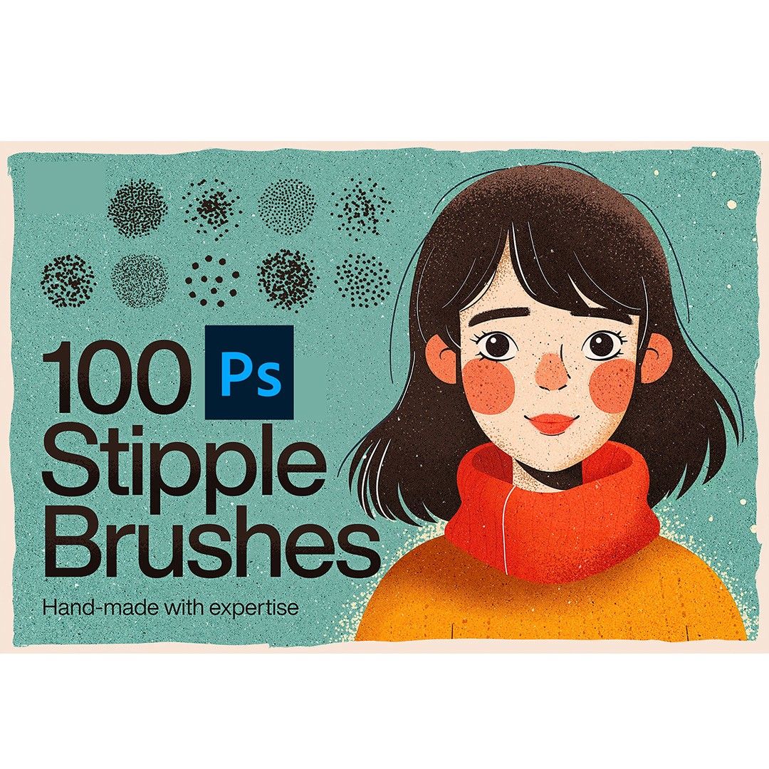 100 Premium Stipple and Grain  Brush set for  Photoshop, Texture Brush, Comic Book illustrations, — image 4