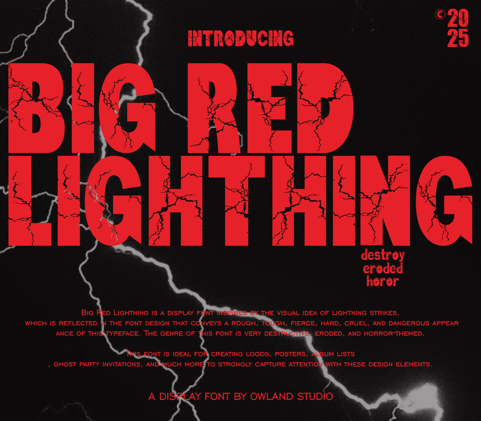 BIG RED LIGHTNING - DESTROY, ERODED, & HOROR FONT — image 1