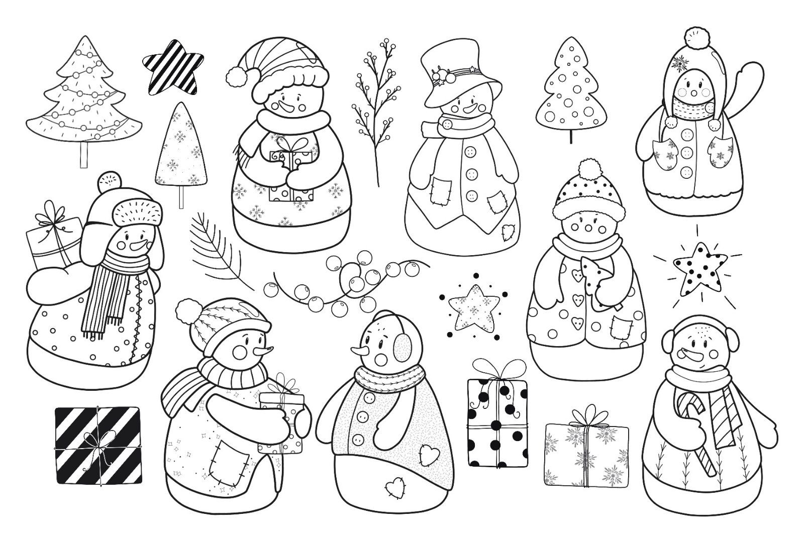 Snowman Black and White Clipart: Merry Christmas SVG, Winter PNG — image 3