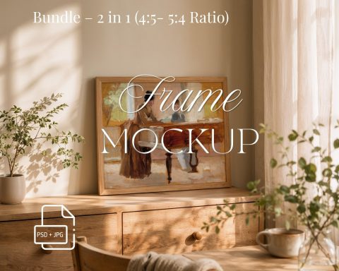 Rustic Oak Wooden Frame Mockup Bundle PSD | 4x5, 5x4 Ratio | Vertical & Horizontal |
