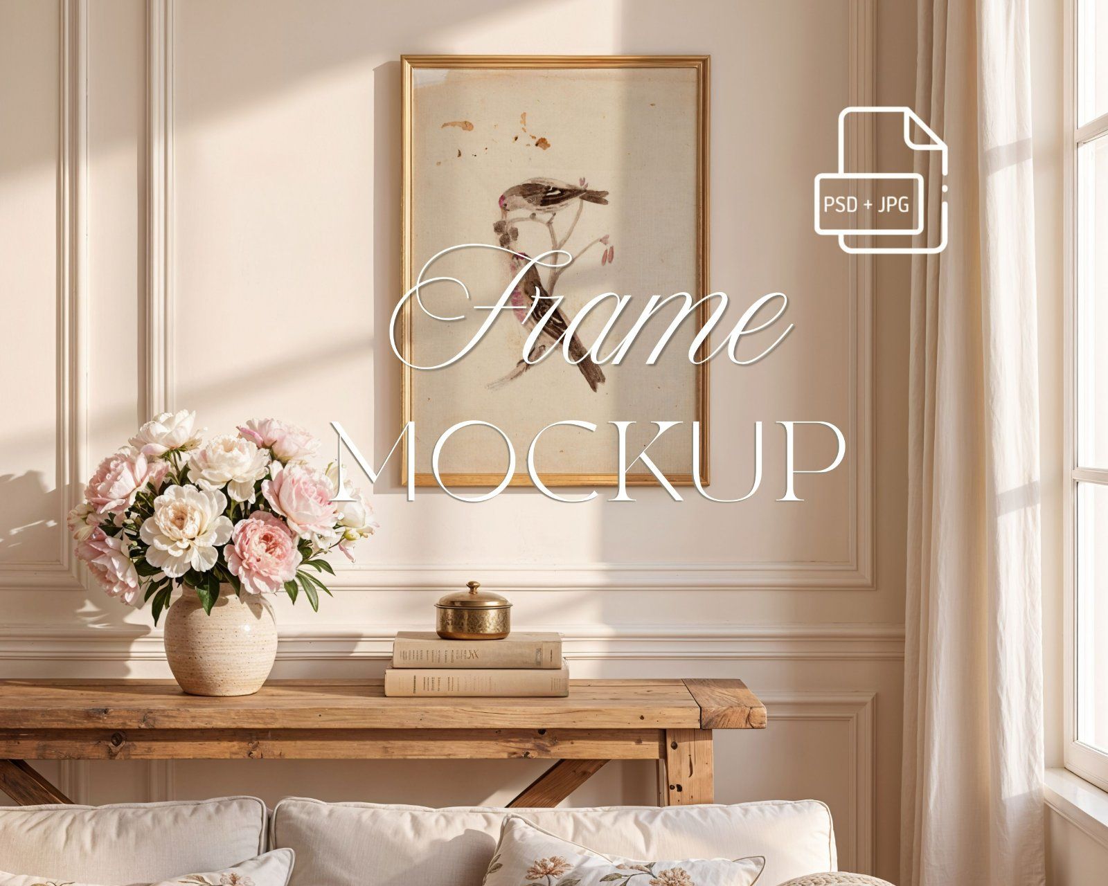 light wood frame in French interior, Vertical Art Display 3x4 ratio, editable PSD file, — image 1