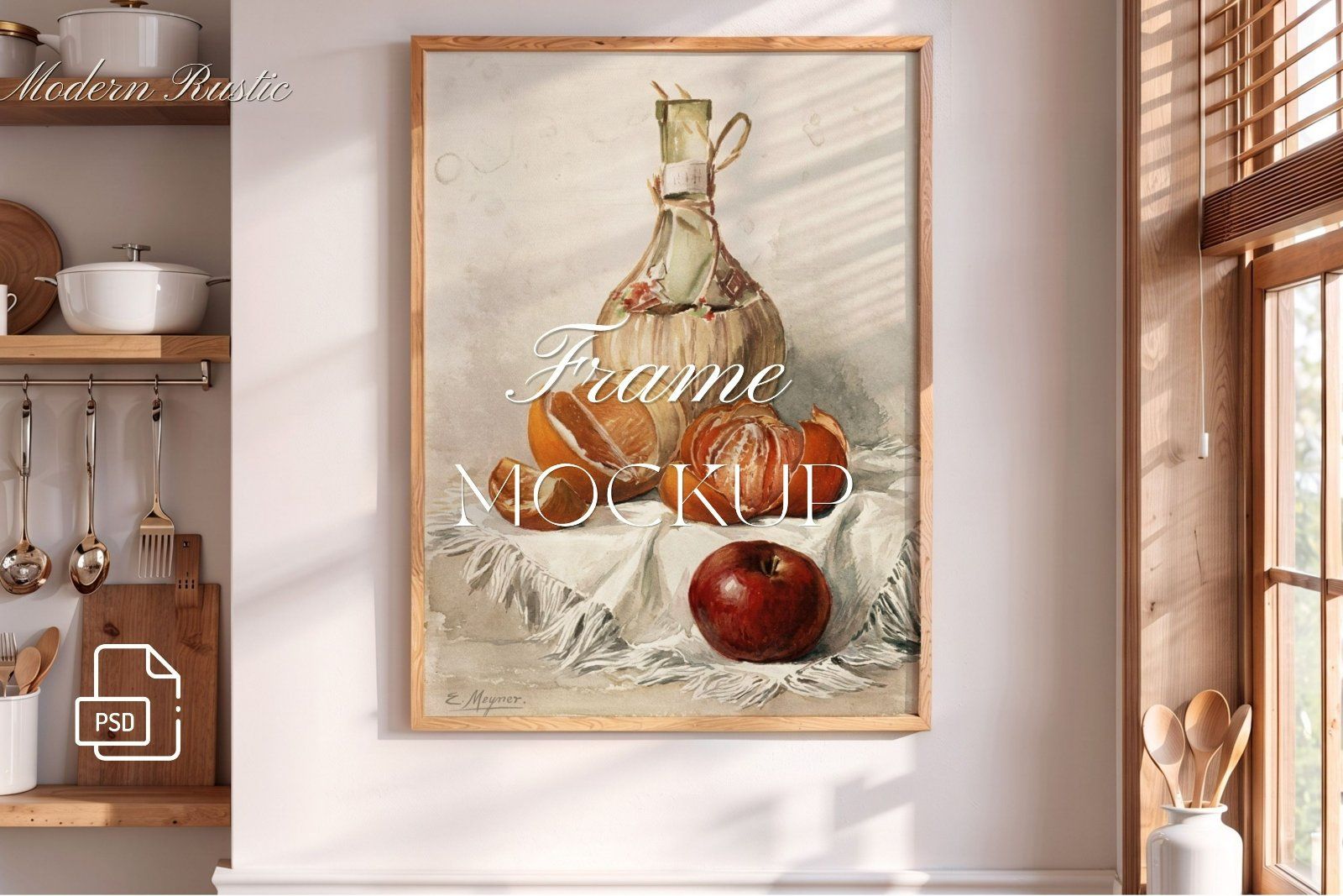 rustic wooden frame 3:4 Ratio PSD Mockup, Vertical Wood Frame PSD Realistic Shadows, — image 1