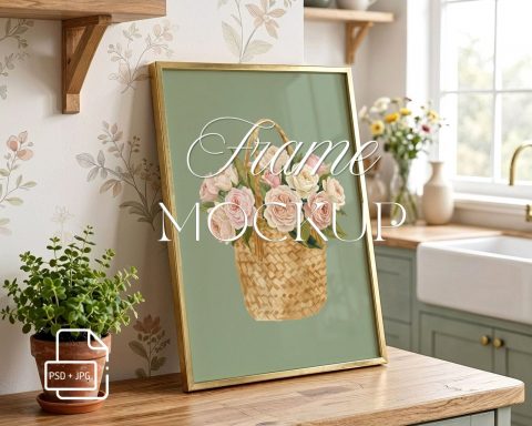 Kitchen Countertop glass reflection Frame Mockup
