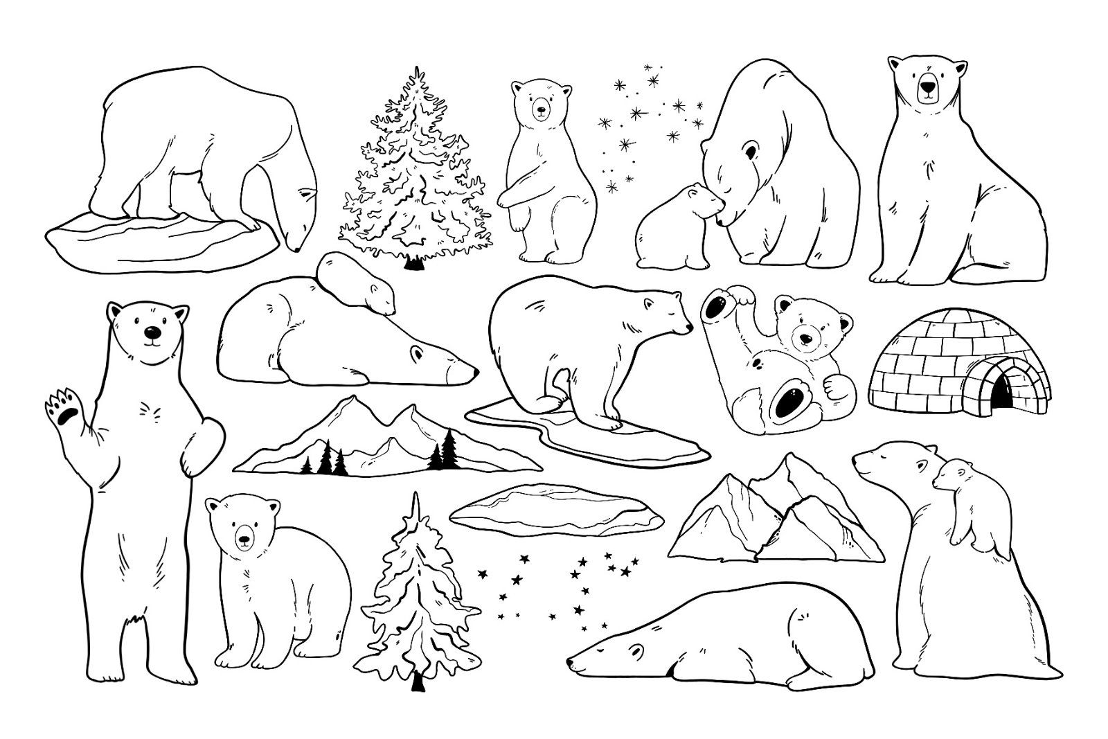 Polar Bear Clipart PNG, Mama Bear SVG, Winter Arctic Animals Vector Outline — image 3