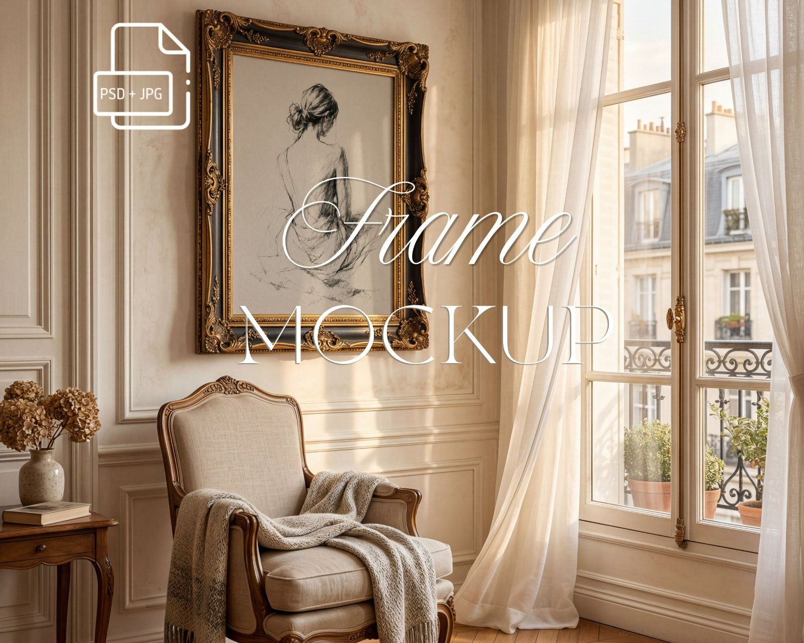 4x5 ornate frame mockup, baroque style frame PSD — image 1