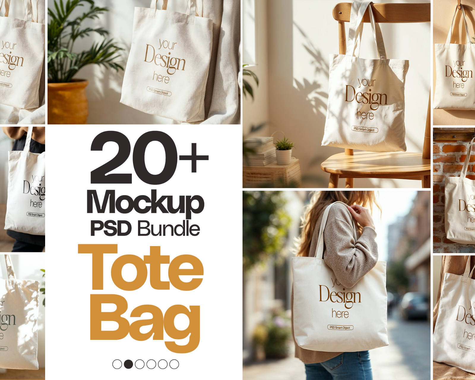 Tote Bag Mockup Bundle PSD: Printify & Printful, 20+ Smart Object Mockups — image 1