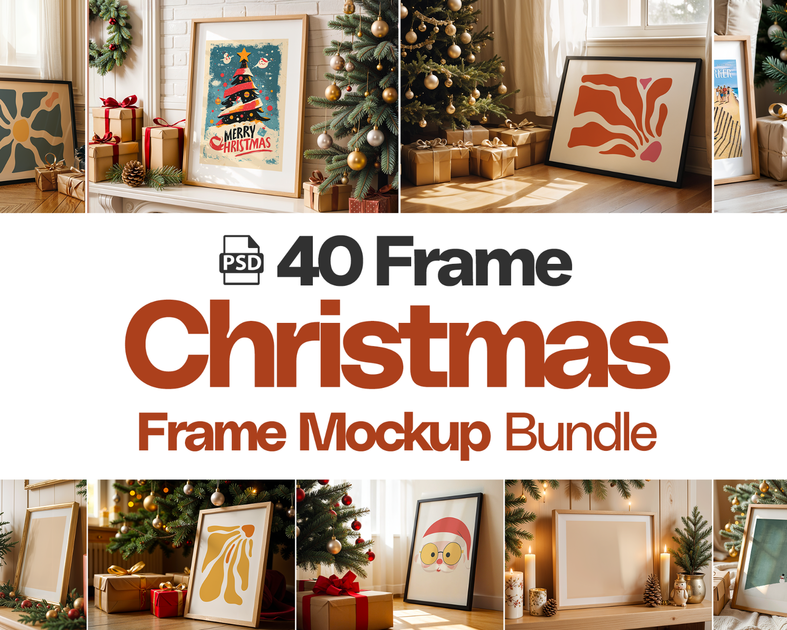 40 Christmas Frame Mockup Bundle: Poster & Art Presentation (PSD) — image 1