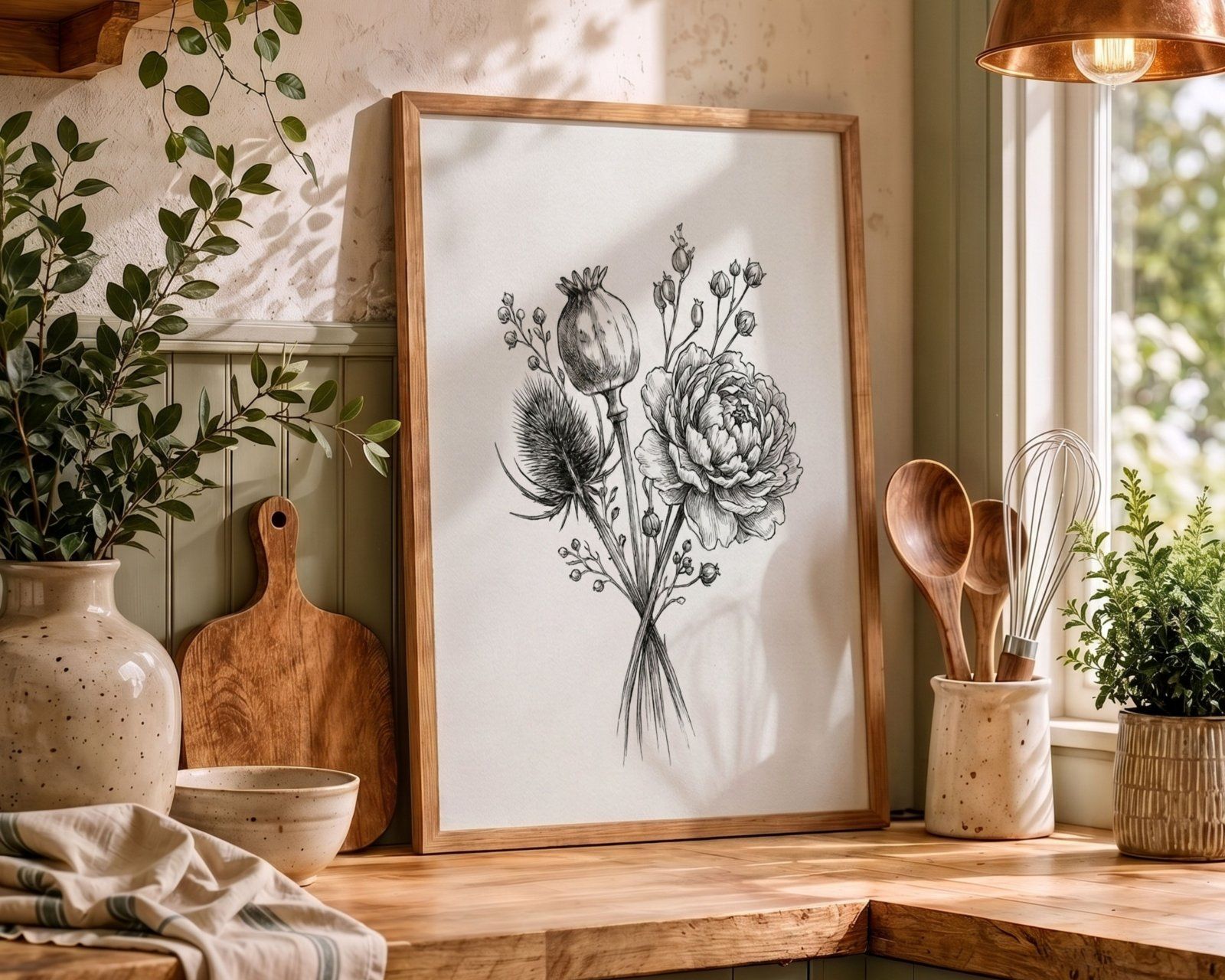 country cottage kitchen 3x4 ratio frame mockup, wooden frame on the counter mockup, — image 8