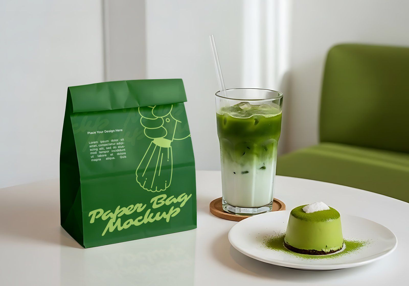 Matcha Cafe Mockup Bundle PSD – Cafe Branding & Packaging Presentation — image 9