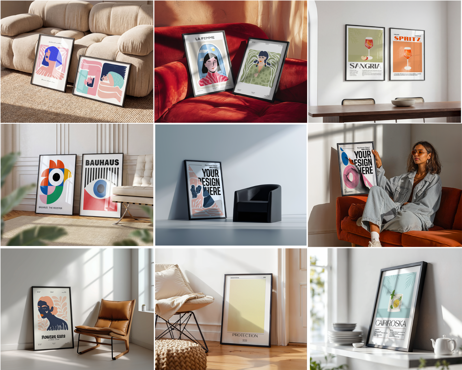 100 Black Frame Poster Mockup PSD Bundle, Wall Art & Poster Smart Object Template — image 16